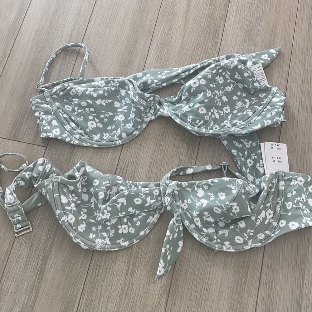 Green Floral Bikini Top